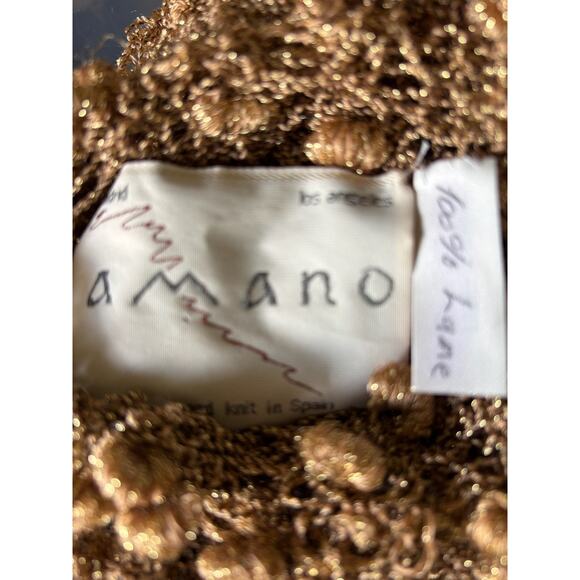 Amano Hand Knit Open‎ Weave Sweater Spain S Bronze Lame Sparkle Sheer - Picture 3 of 4
